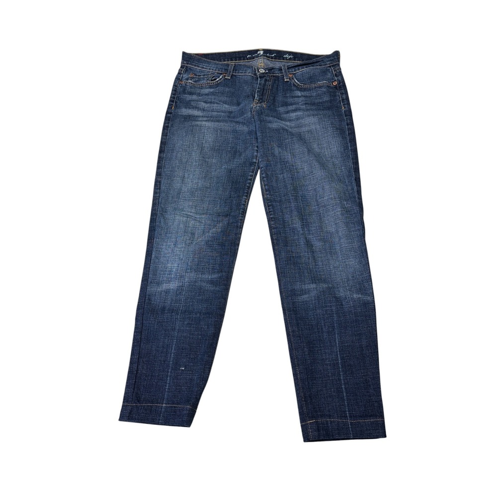 7 For All Mankind Dojo Wide Leg Flare Jeans Dark Wash Blue Size 29X27 Made USA